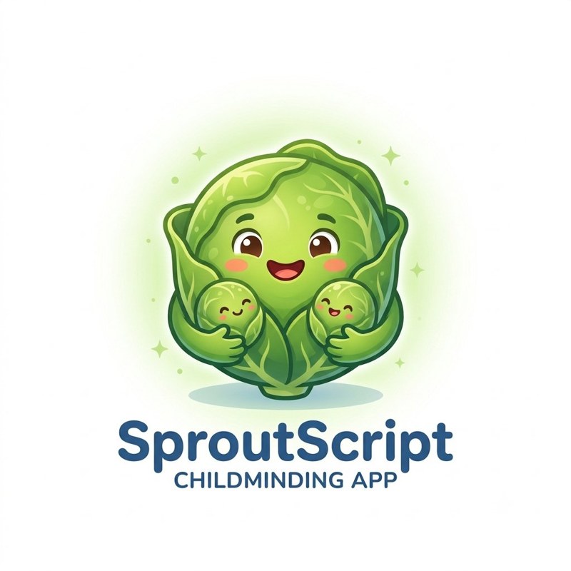 The SproutScript mascot — a smiling cabbage cuddling two baby sprouts